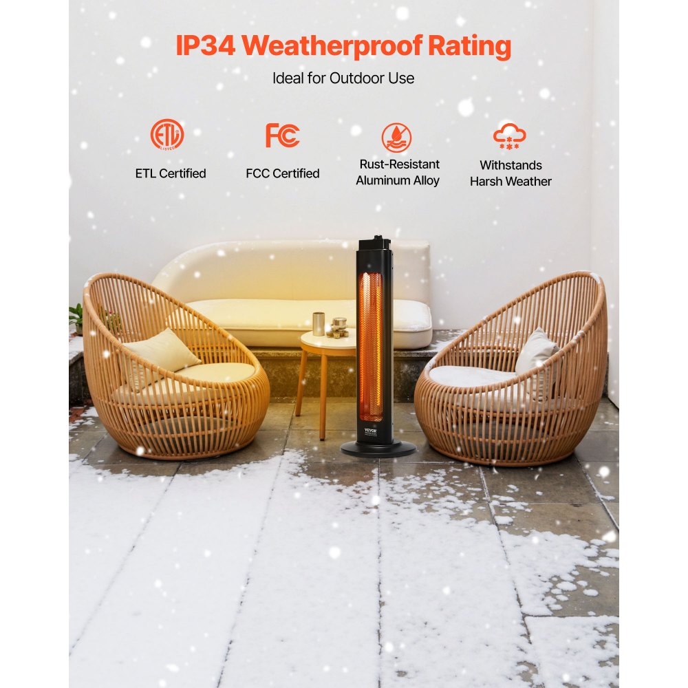 Vevor Electric Space Heater Infrared Tower 1500W Remote Control 3 Speeds 24H Timer New
