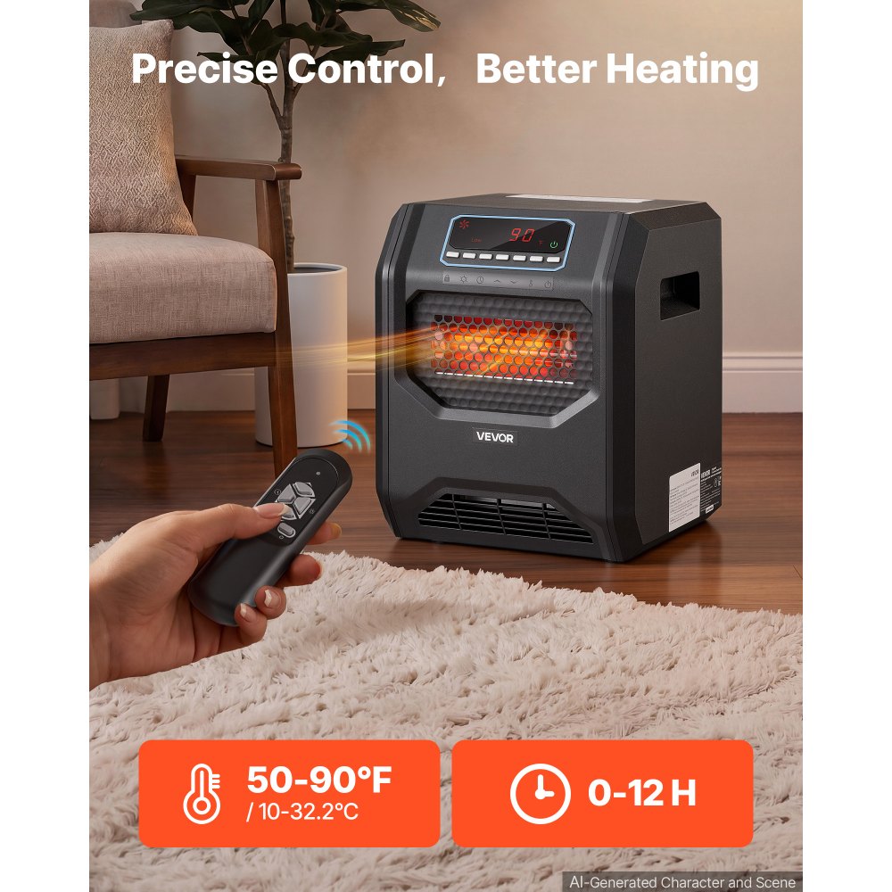 Vevor Infrared Heater 1500W Electric Space Heater with Remote Control Black New