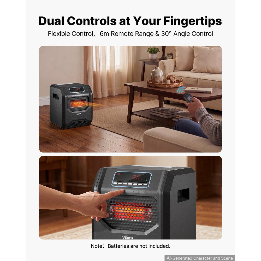 Vevor Infrared Heater 1500W Electric Space Heater with Remote Control Black New