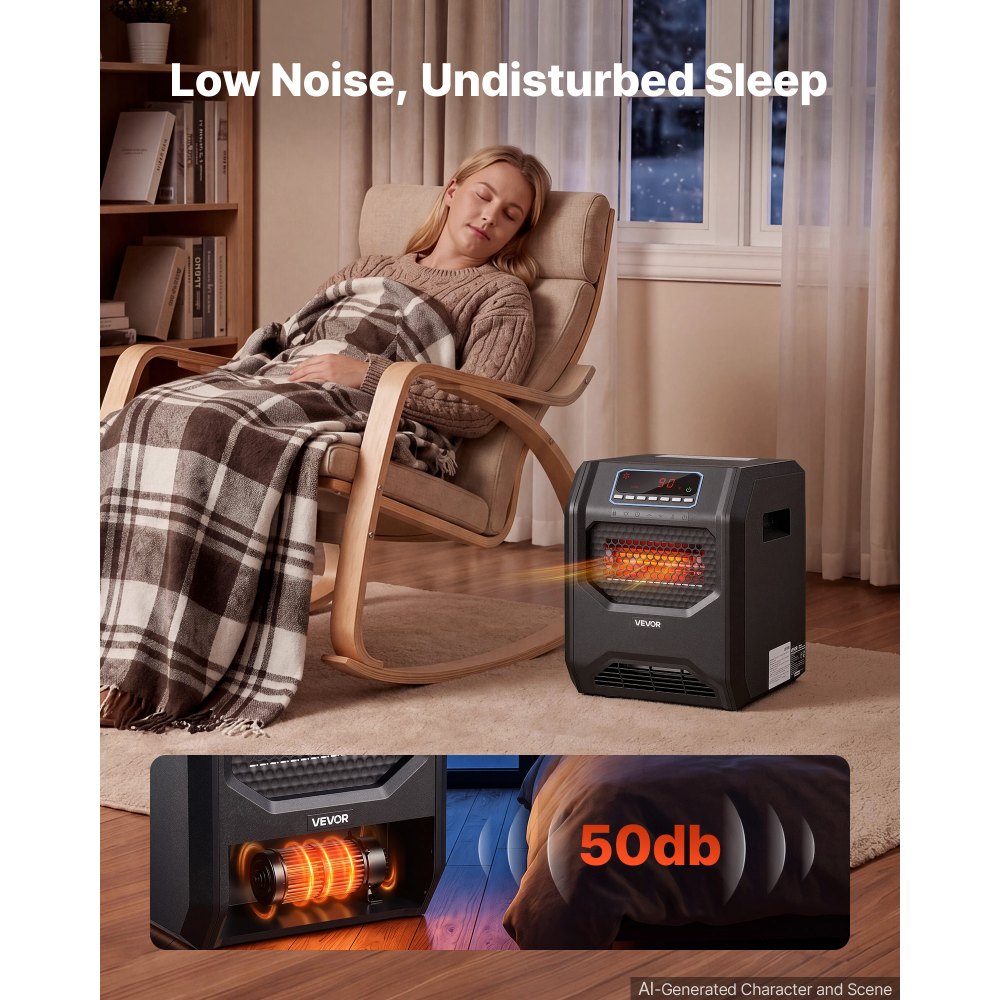 Vevor Infrared Heater 1500W Electric Space Heater with Remote Control Black New