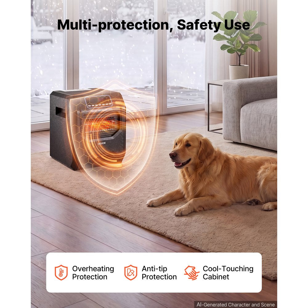 Vevor Infrared Heater 1500W Electric Space Heater with Remote Control Black New