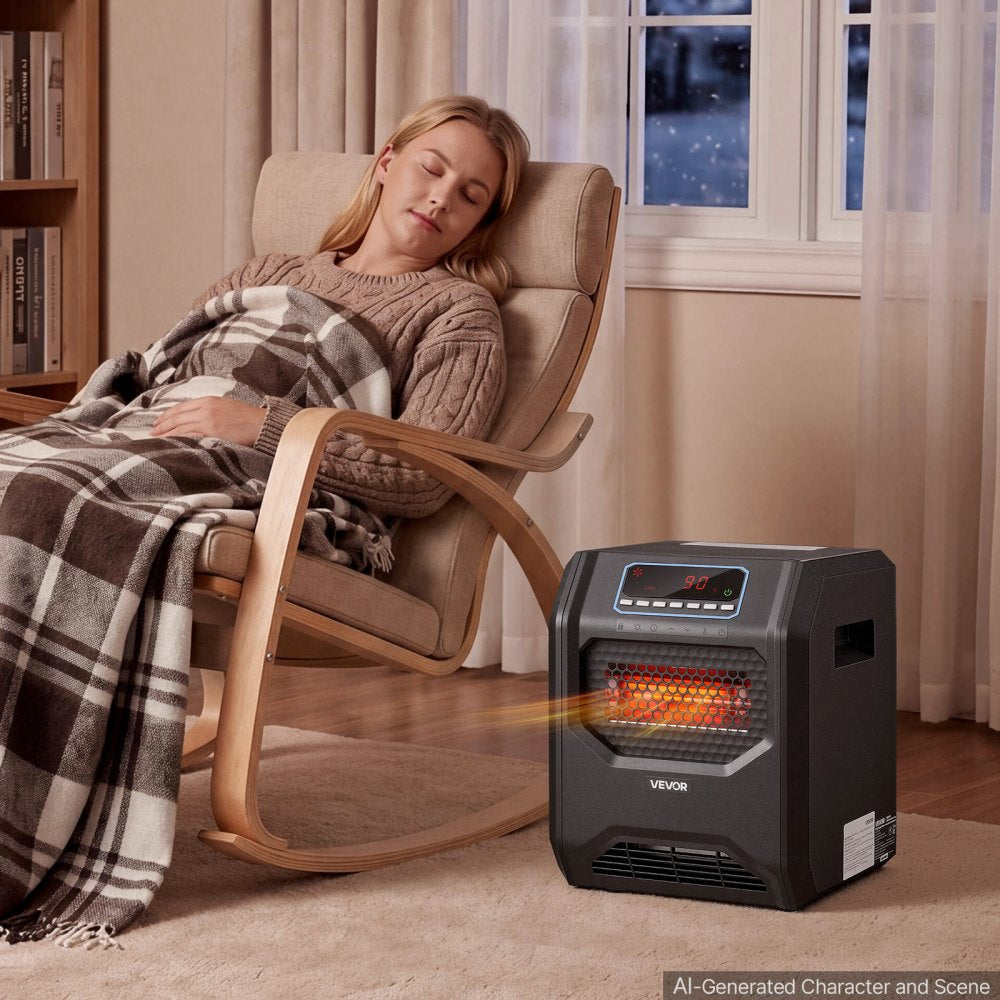 Vevor Infrared Heater 1500W Electric Space Heater with Remote Control Black New