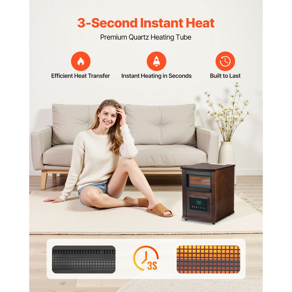 Vevor Infrared Heater 1500W Electric Space Heater with Remote Control LED Screen & 24H Timer New