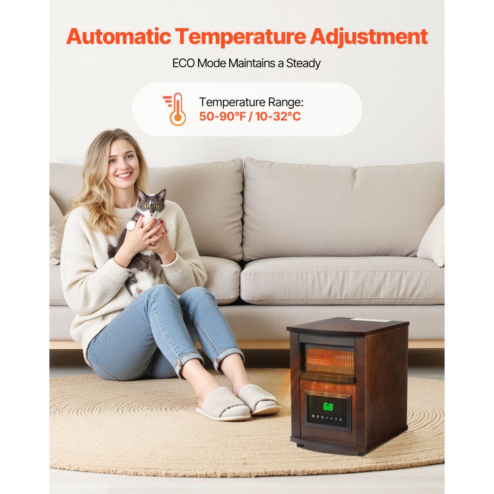 Vevor Infrared Heater 1500W Electric Space Heater with Remote Control LED Screen & 24H Timer New