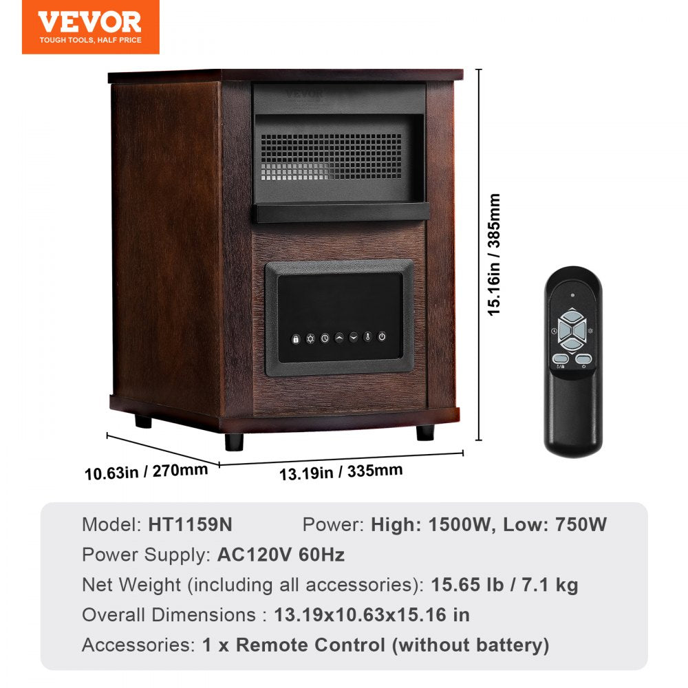 Vevor Infrared Heater 1500W Remote Control Space Heater New