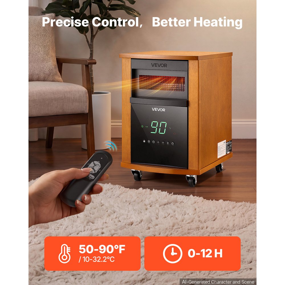 Vevor Infrared Heater 1500W Electric Space Heater with Remote Control Light Wood New