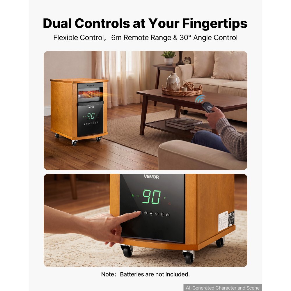 Vevor Infrared Heater 1500W Electric Space Heater with Remote Control Light Wood New