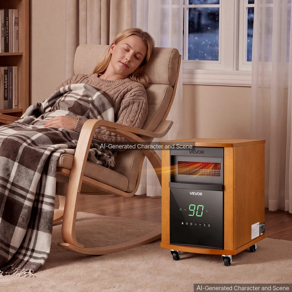 Vevor Infrared Heater 1500W Electric Space Heater with Remote Control Light Wood New