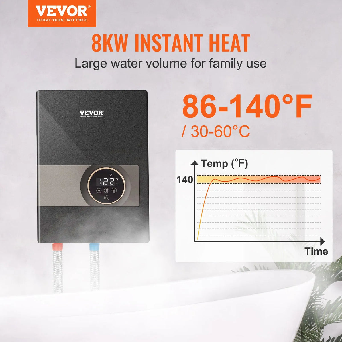 Vevor Electric Tankless Water Heater 8kW with Digital Temp Display 240V New