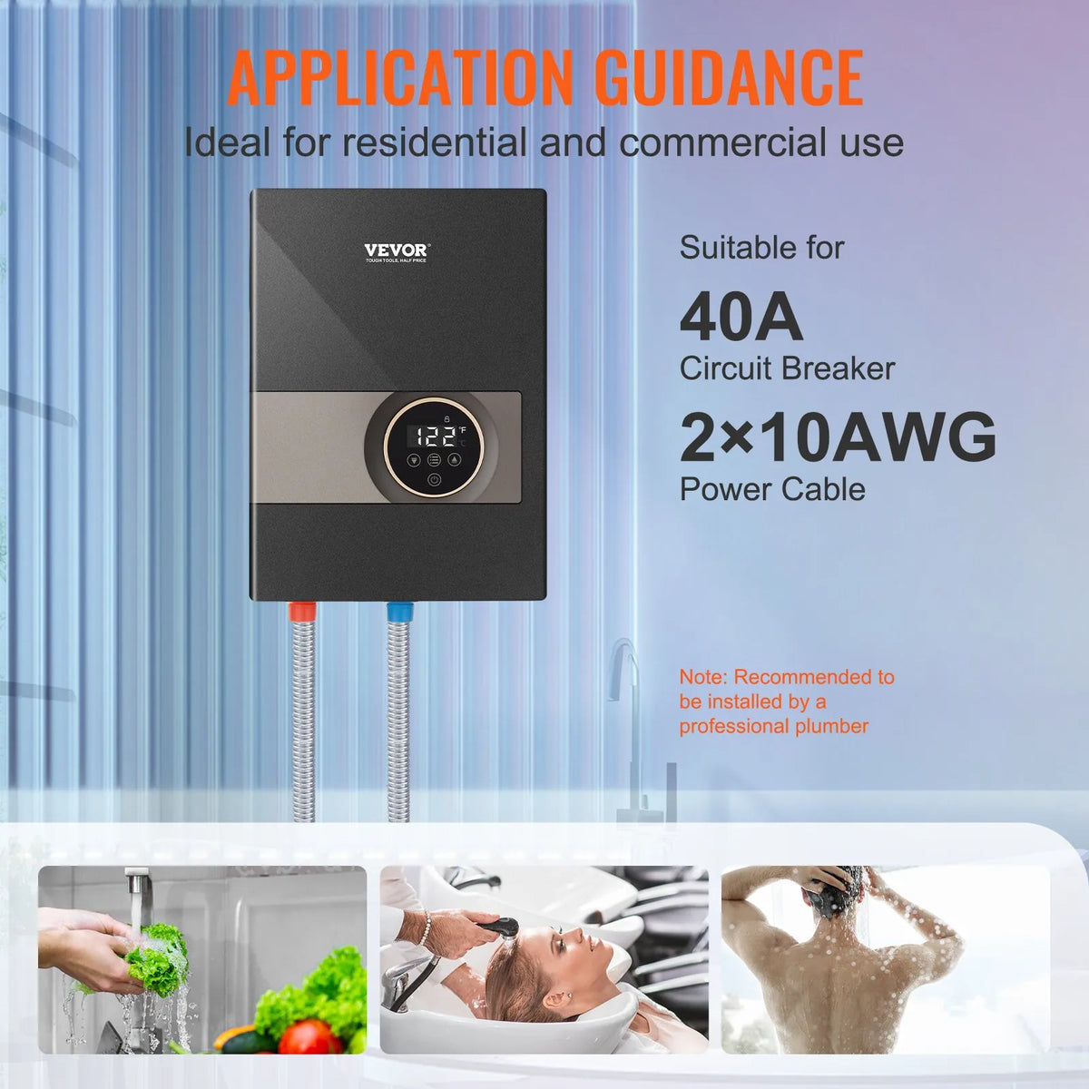 Vevor Electric Tankless Water Heater 8kW with Digital Temp Display 240V New