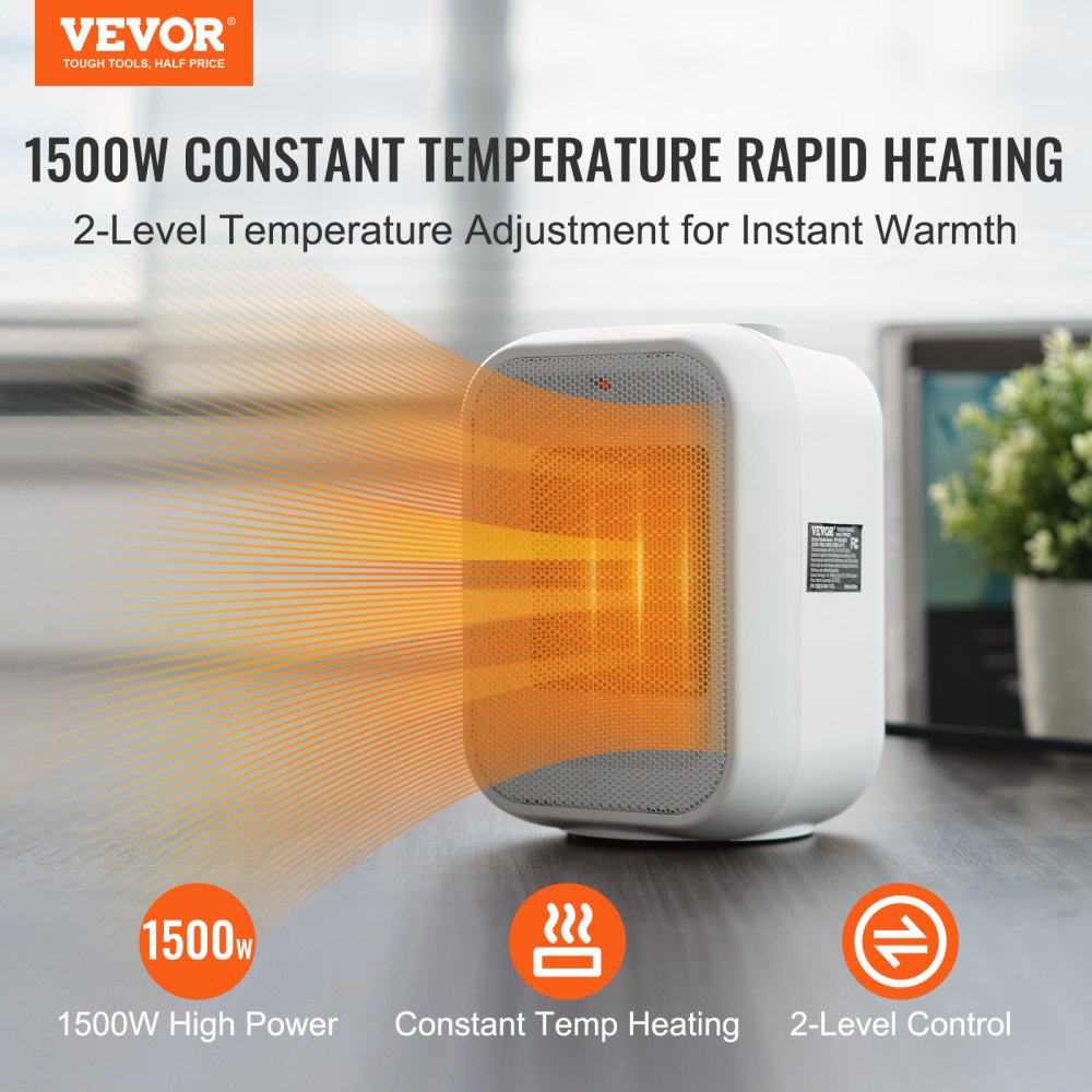 Vevor Space Heater Portable Electric Ceramic Heater with Thermostat 1000W/1500W 9" New