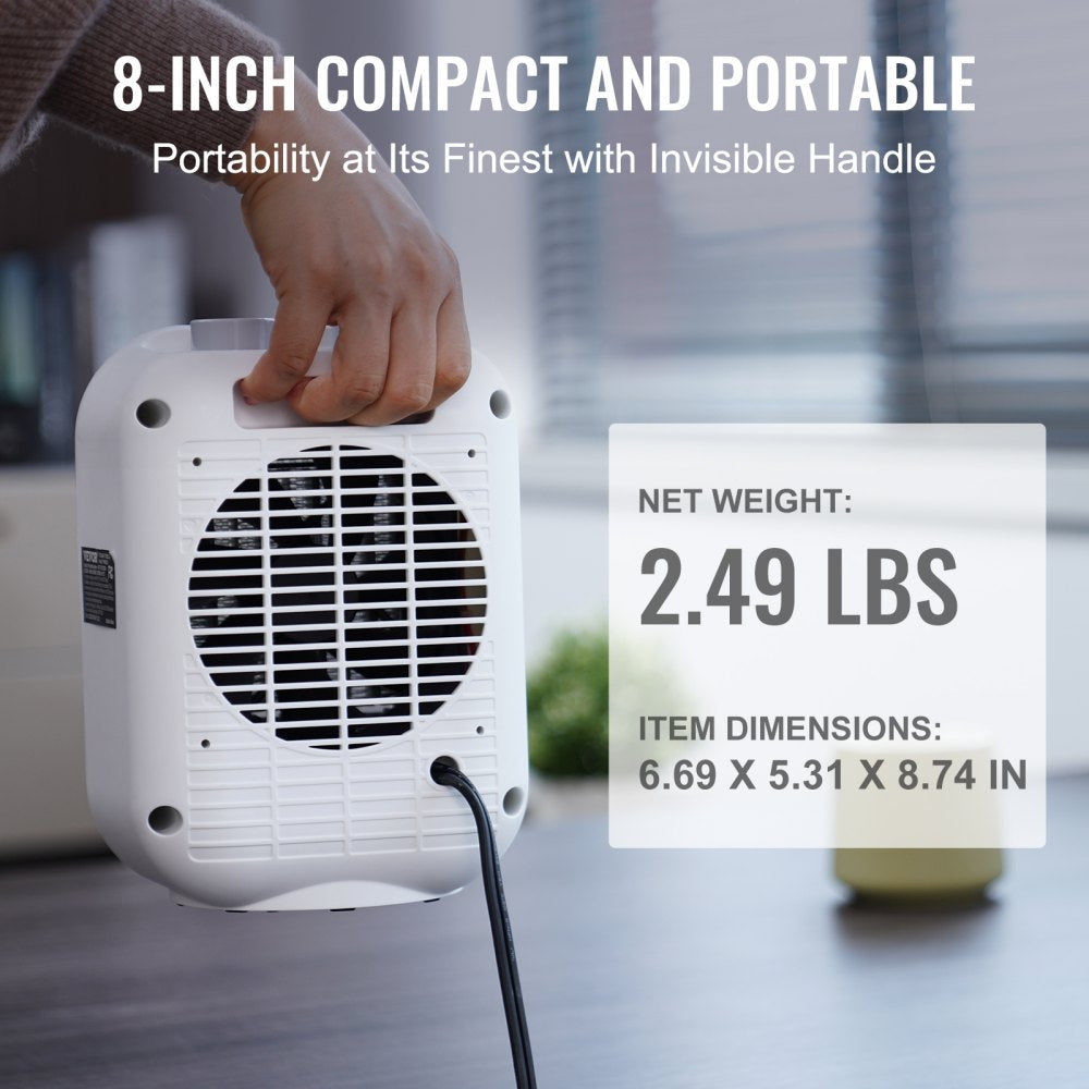 Vevor Space Heater Portable Electric Ceramic Heater with Thermostat 1000W/1500W 9" New