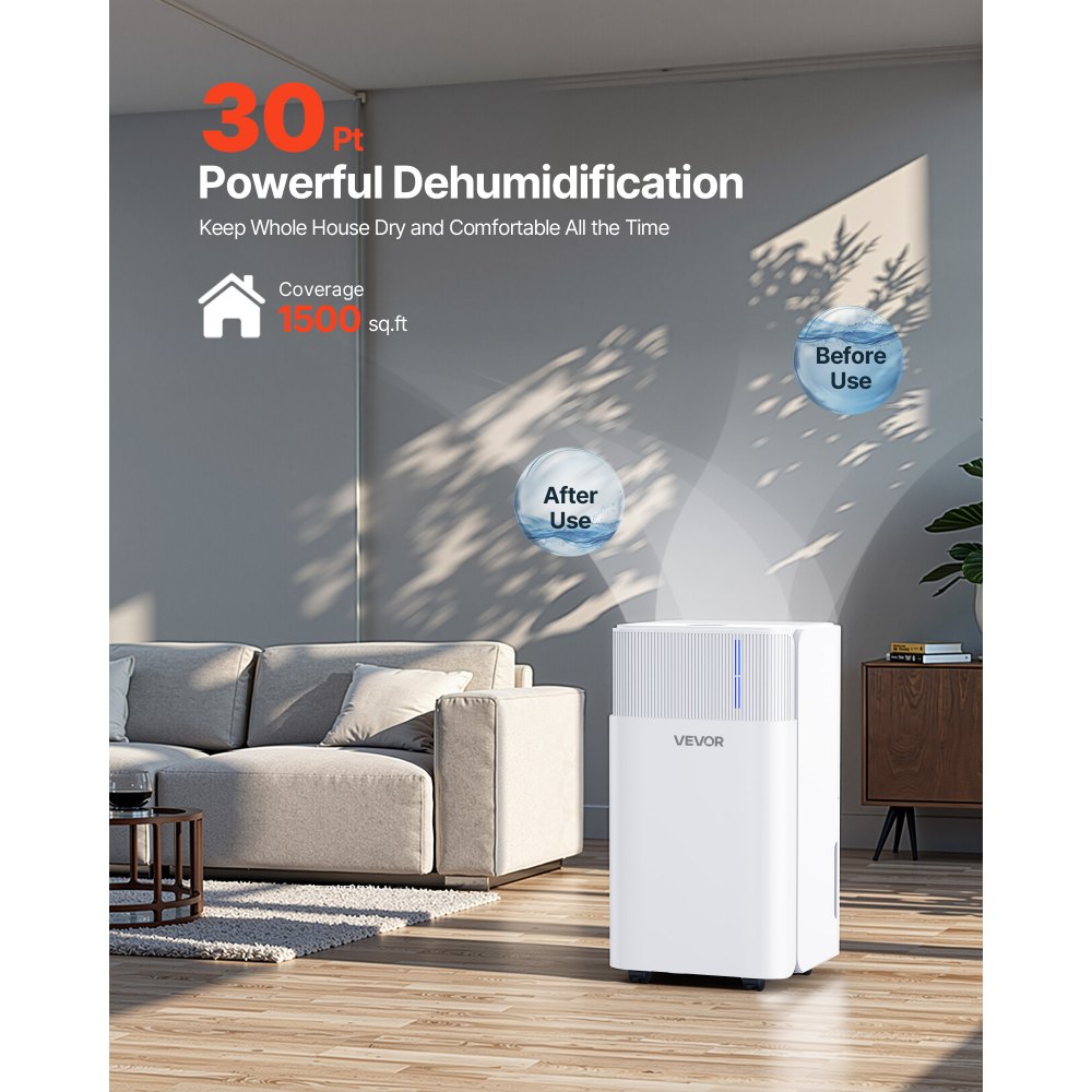 Vevor Dehumidifier 30-Pint Smart Humidity Control for Home & Basement New