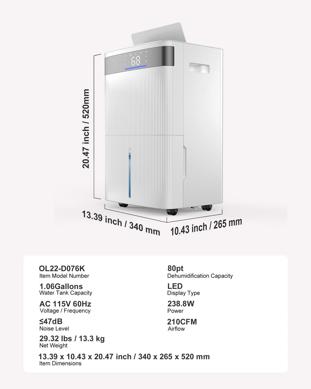 Vevor Dehumidifier 80 Pints 4500 Sq. Ft. Low Noise with LED Display New