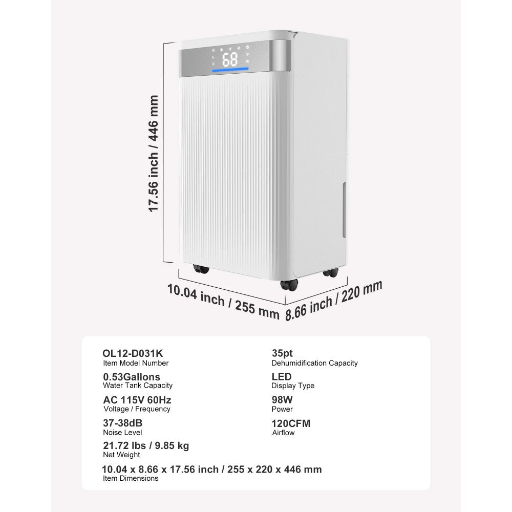 Vevor Dehumidifier 35-Pint Smart Humidity Control for Home & Basement New