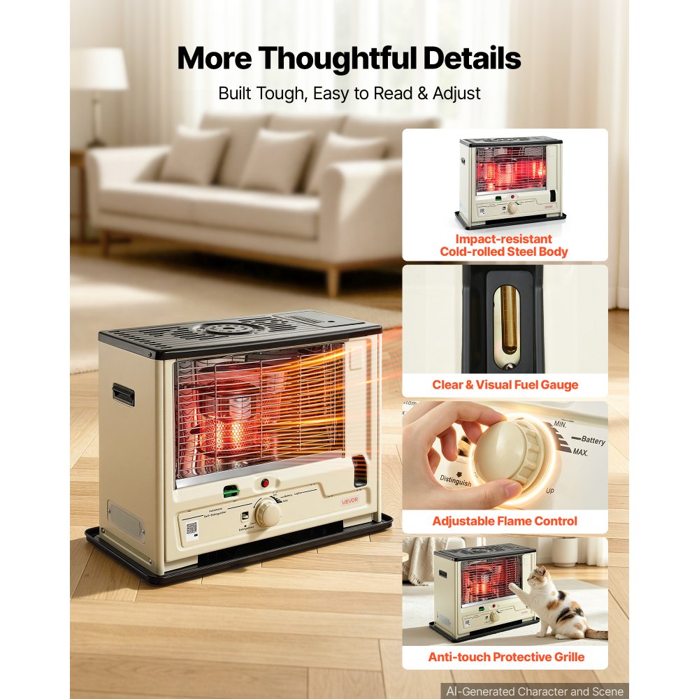 Vevor Kerosene Heater Cordless Radiant Portable Space Heater 10,000 BTU New