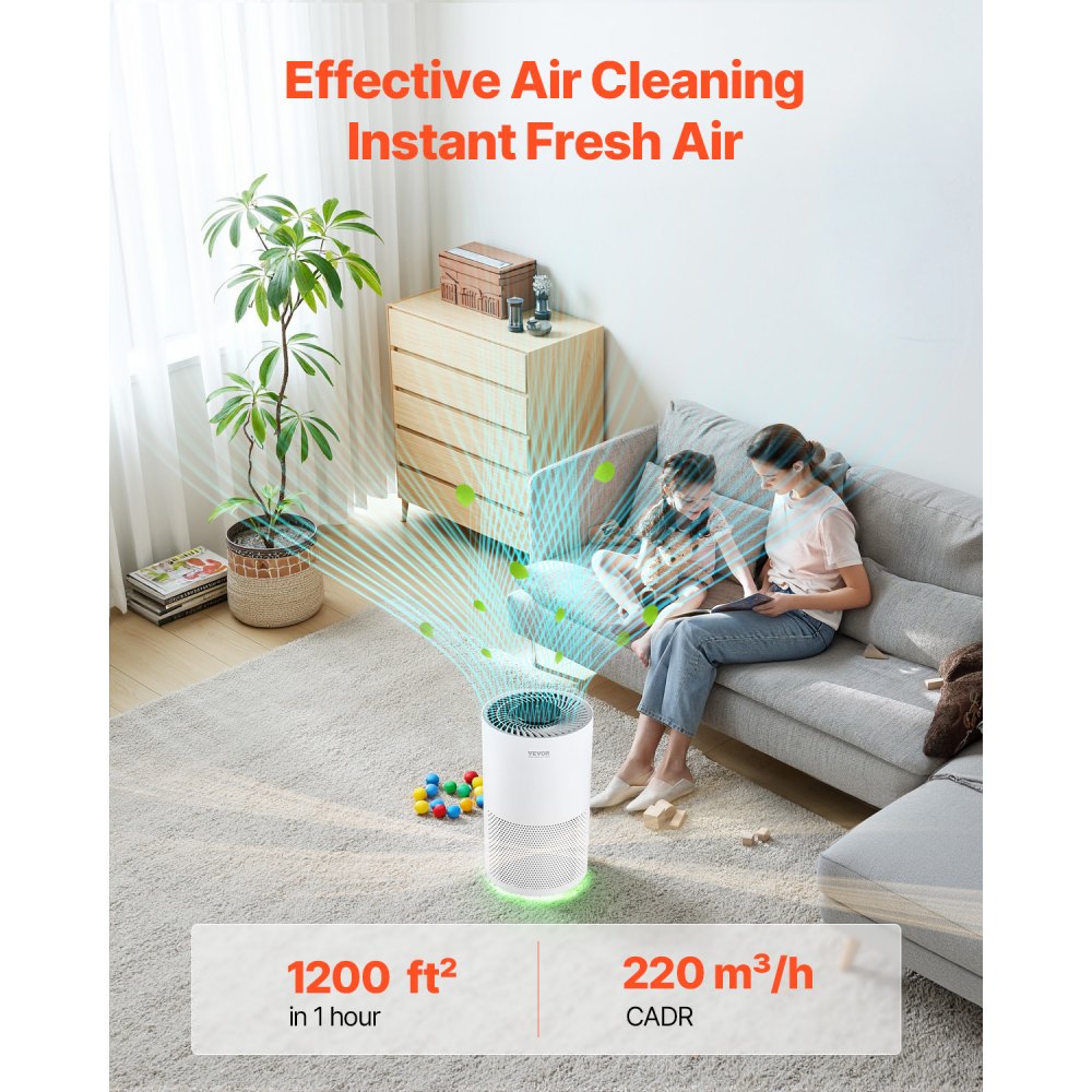 Vevor Air Purifier H13 HEPA Smart 1200 ft²/h for Home & Office New