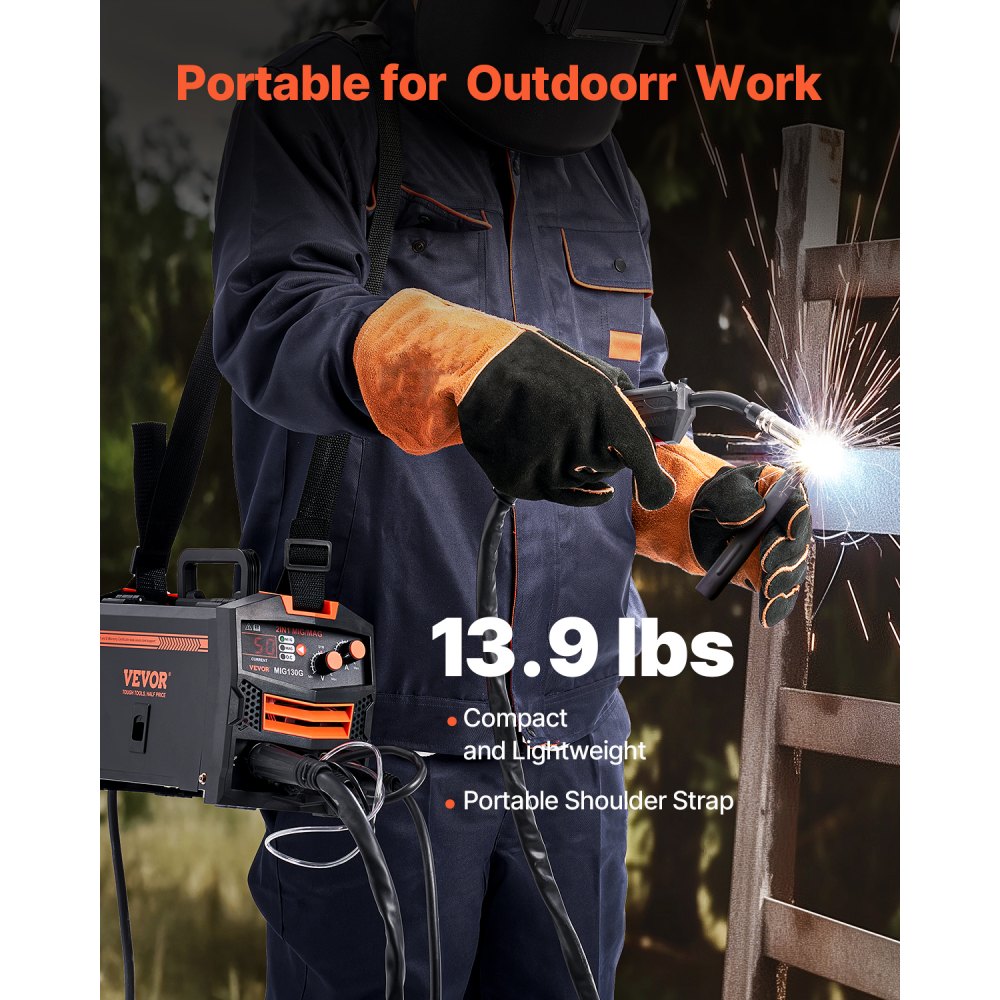 Vevor MIG Welder 130A Synergic 2-in-1 Gas MIG/Gasless Flux Core Portable Welding Machine New
