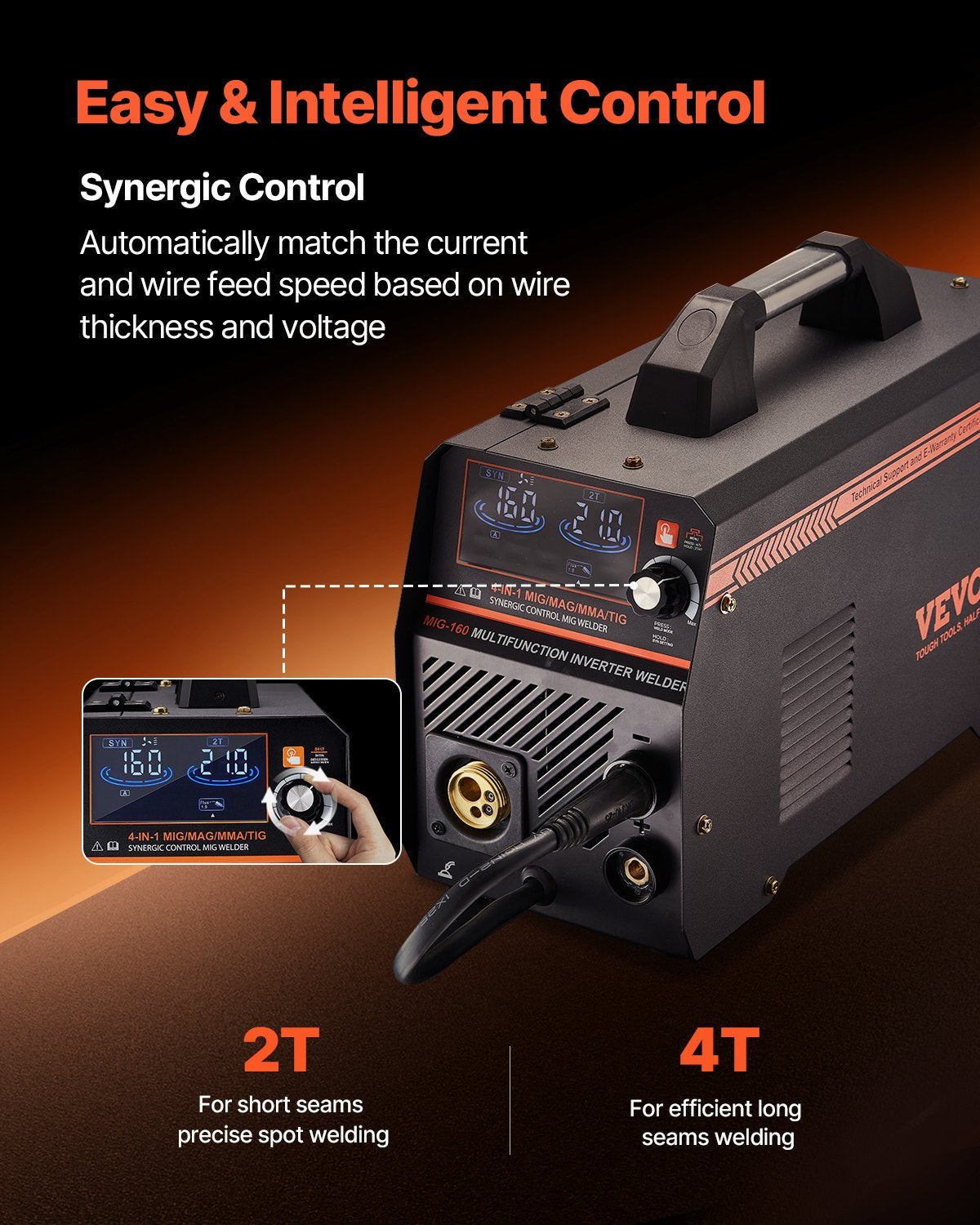 Vevor Synergic MIG Welder 160 Amp 4-in-1 Multi-Process Machine with IGBT Inverter 110/220V New
