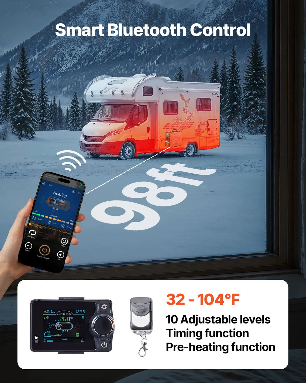 Vevor Portable Diesel Heater 8kW 108-161 Sq. Ft. with Bluetooth Remote Control 12V DC New