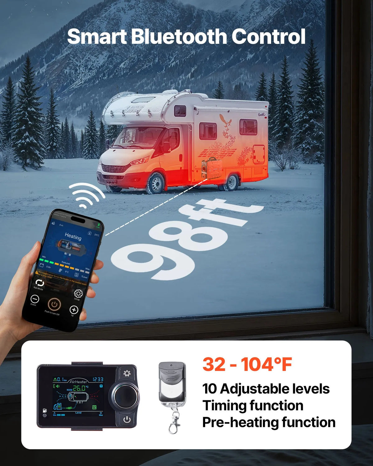 Vevor Portable Diesel Heater 8kW 108-161 Sq. Ft. with Bluetooth Remote Control 12V DC New