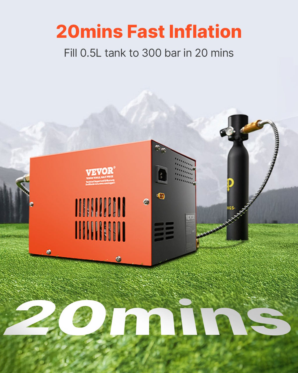 Vevor PCP Air Compressor 4500 PSI with Built-in Converter Manual Stop DC12V/AC120V New