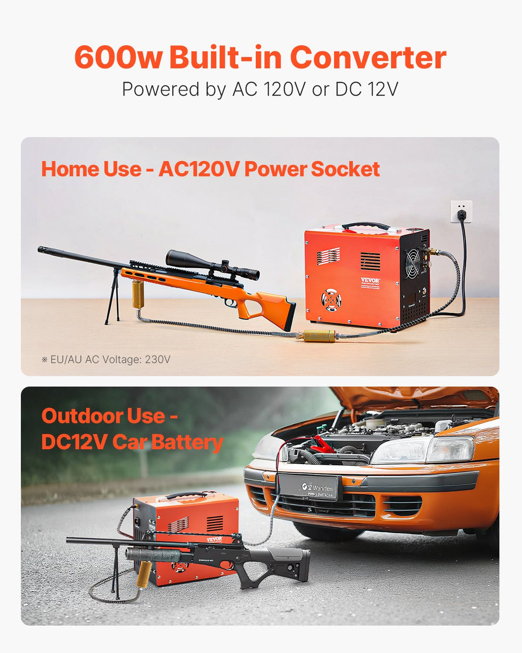 Vevor PCP Air Compressor 4500 PSI with Built-in Converter Manual Stop DC12V/AC120V New