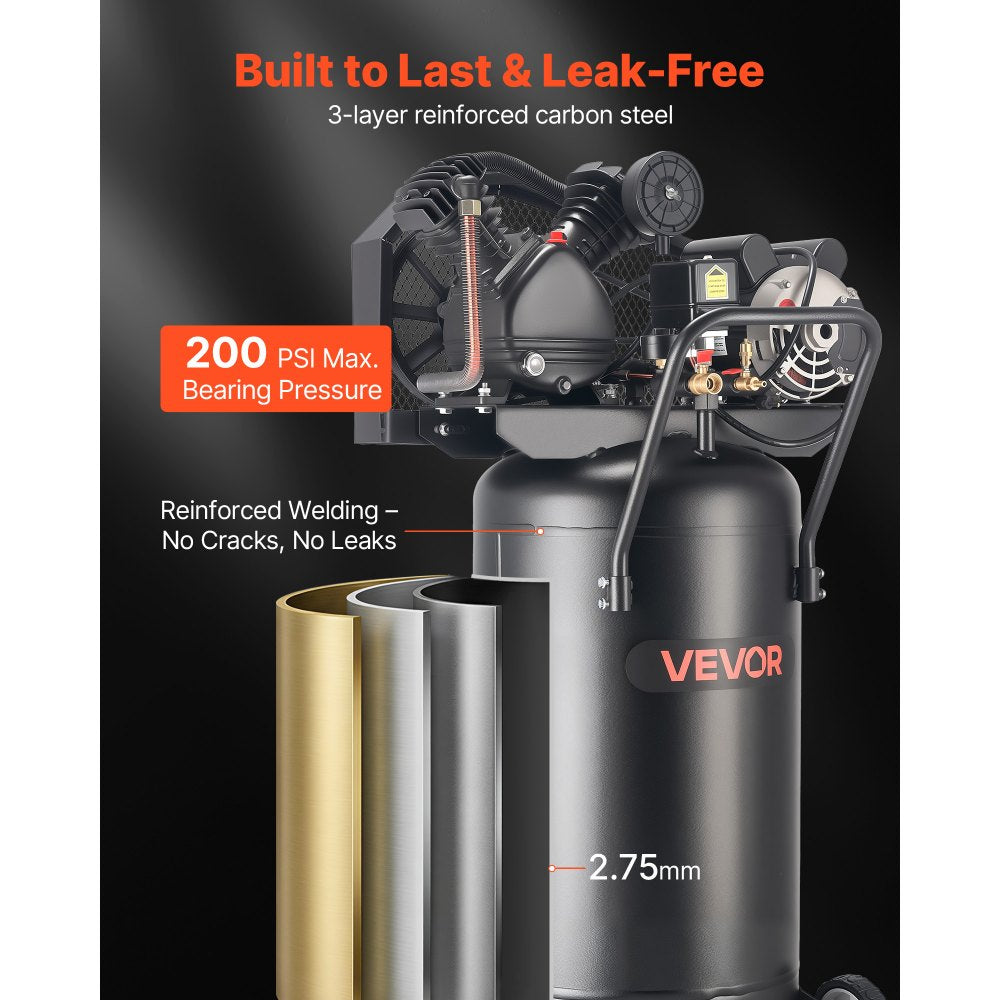 Vevor Air Compressor 25-Gallon 2HP 5.5 SCFM 200 PSI Oil-Lubricated Vertical Portable New