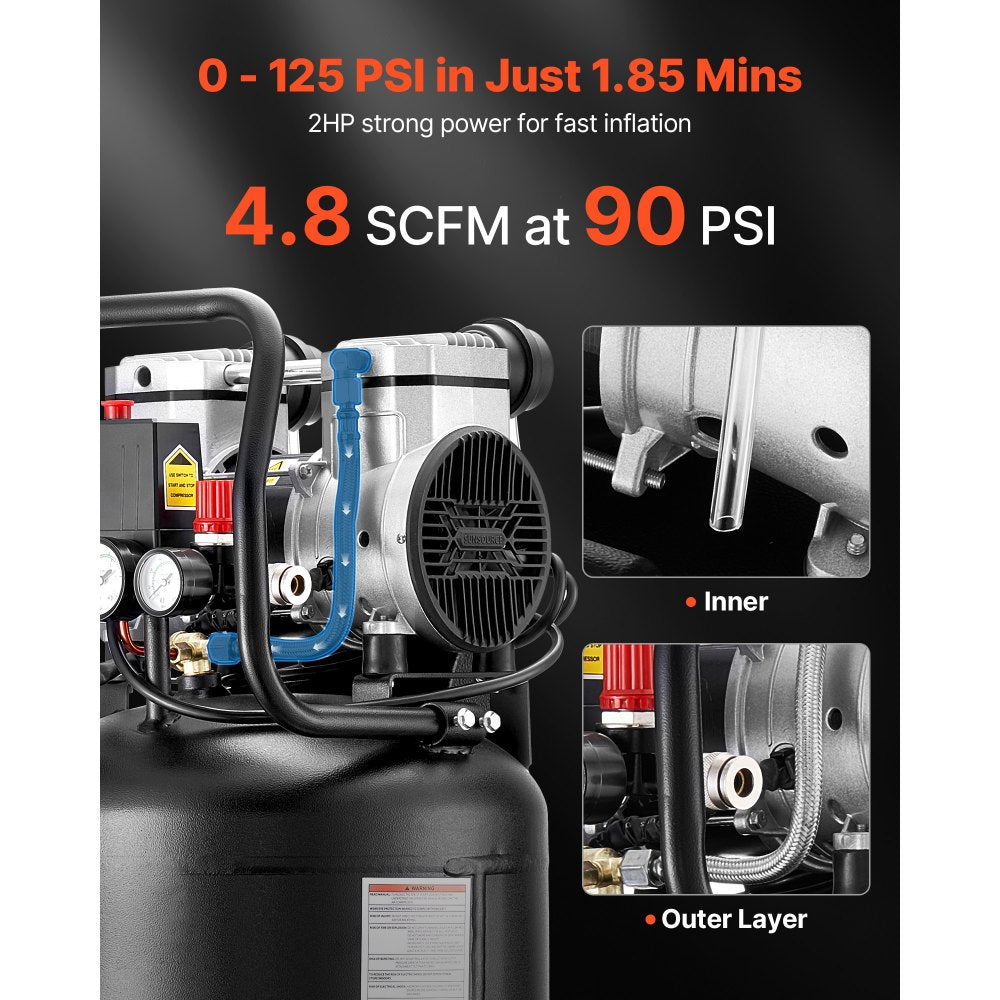 Vevor Air Compressor 10-Gallon 2 HP Oil-Free Vertical Portable 125 PSI 120V New