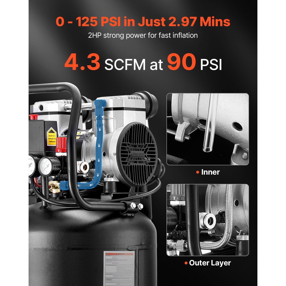 Vevor Air Compressor 14-Gallon 2 HP Oil-Free Vertical Portable on Wheels New