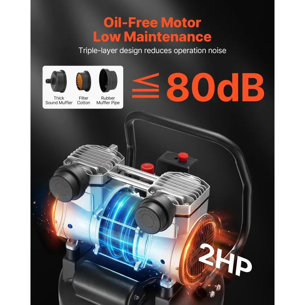 Vevor Air Compressor 14-Gallon 2 HP Oil-Free Vertical Portable on Wheels New