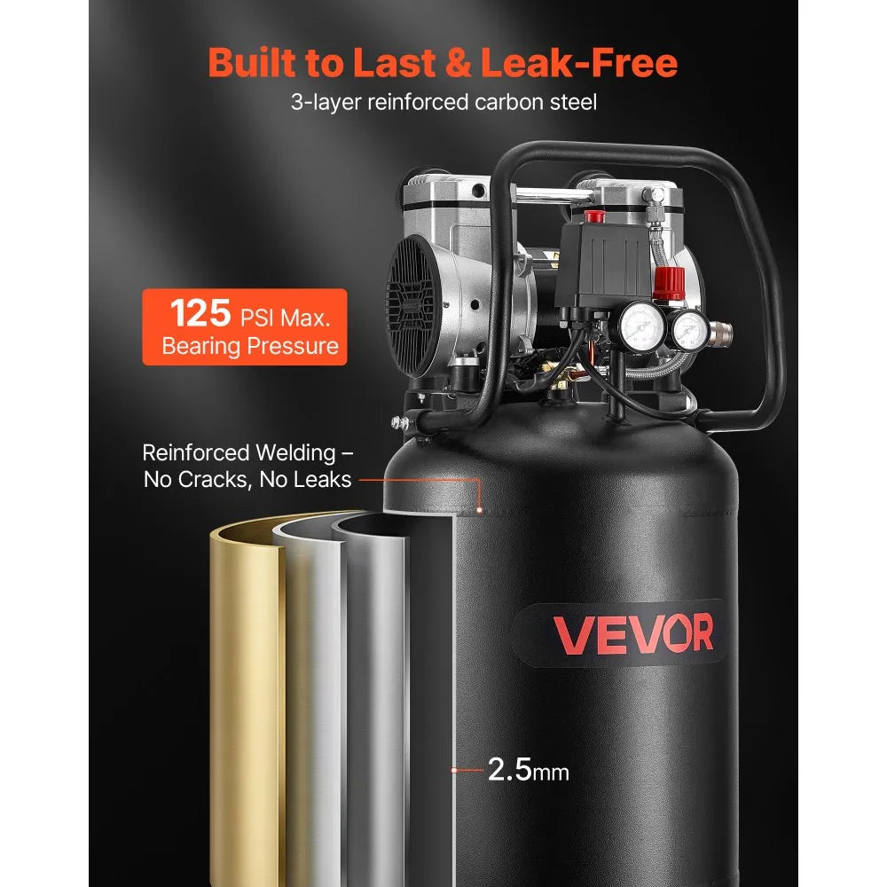 Vevor Air Compressor 14-Gallon 2 HP Oil-Free Vertical Portable on Wheels New