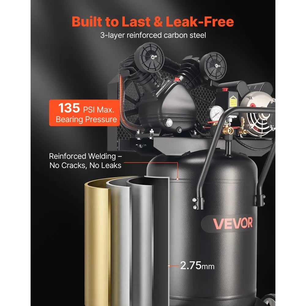Vevor Air Compressor 20-Gallon 2 HP Oil-Lubricated Vertical on Wheels 135 PSI New