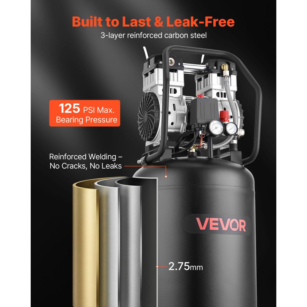 Vevor Air Compressor 20-Gallon Portable Oil-Free Vertical 2HP 125 PSI New