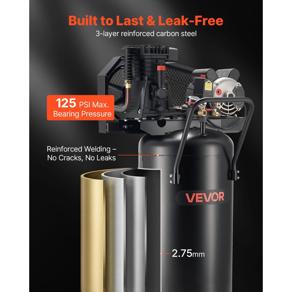 Vevor Air Compressor 30-Gallon Oil-Lubricated Vertical on Wheels 120V New