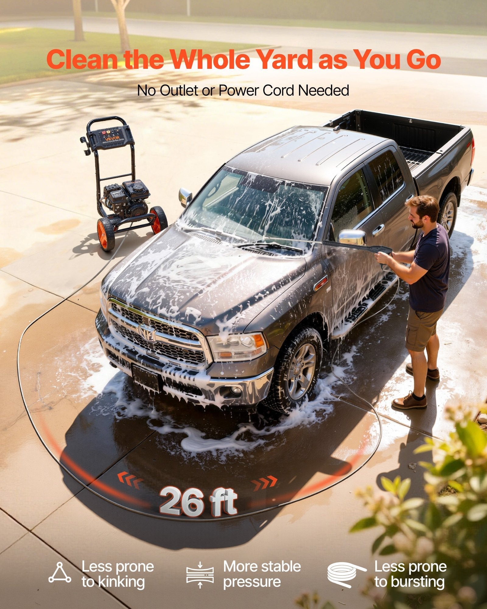 Vevor Gas Pressure Washer 2900 PSI 1.85 GPM with Spray Gun 4 Nozzle Set 10" Wheels New
