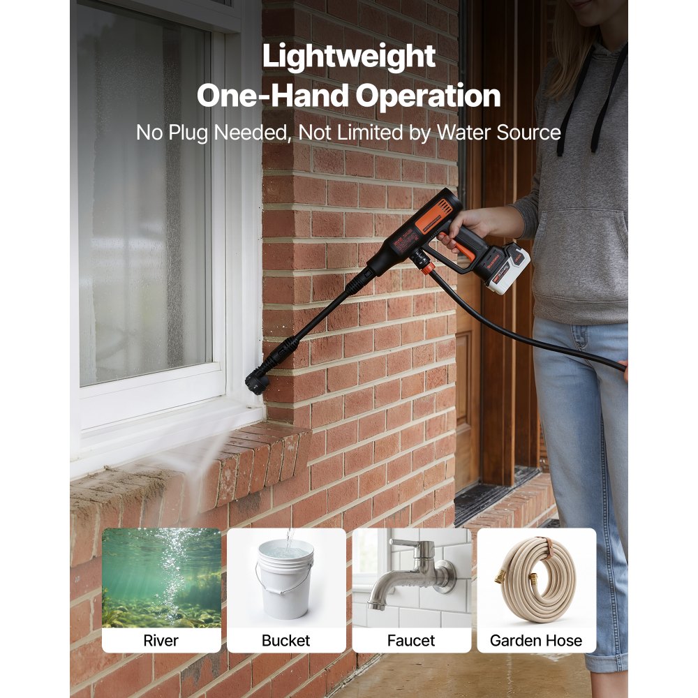 Vevor Pressure Washer Cordless Portable 1200 PSI Max with Brushless Motor 6-in-1 Nozzle New