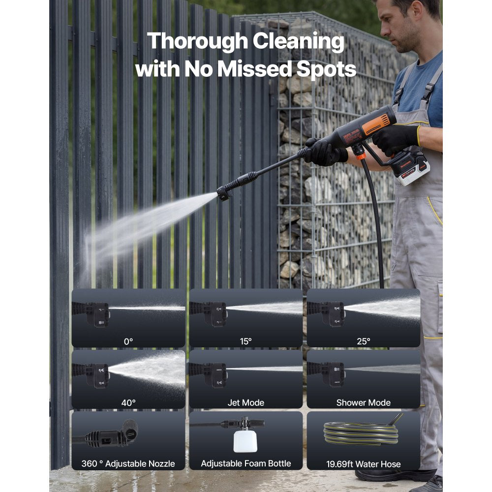 Vevor Pressure Washer Cordless Portable 1200 PSI Max with Brushless Motor 6-in-1 Nozzle New