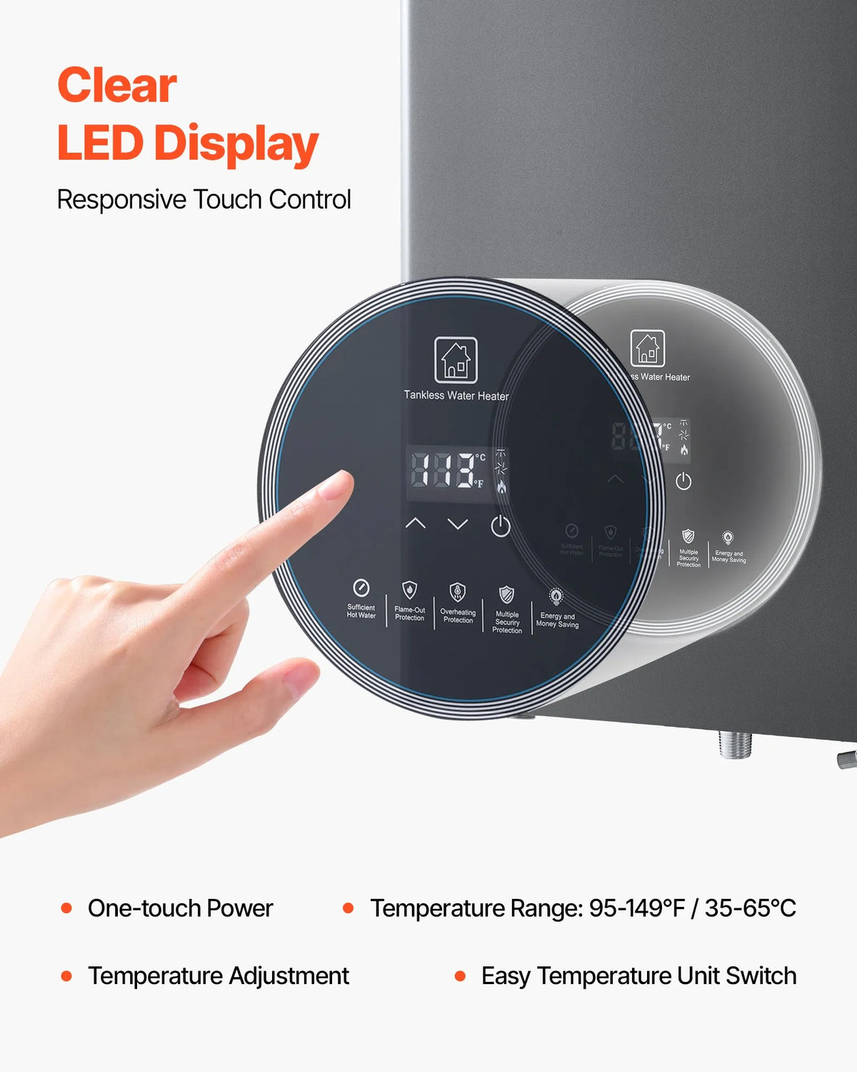 Vevor Tankless Water Heater 4.3 GPM 100,000 BTU Propane Smart Temp Control Indoor New