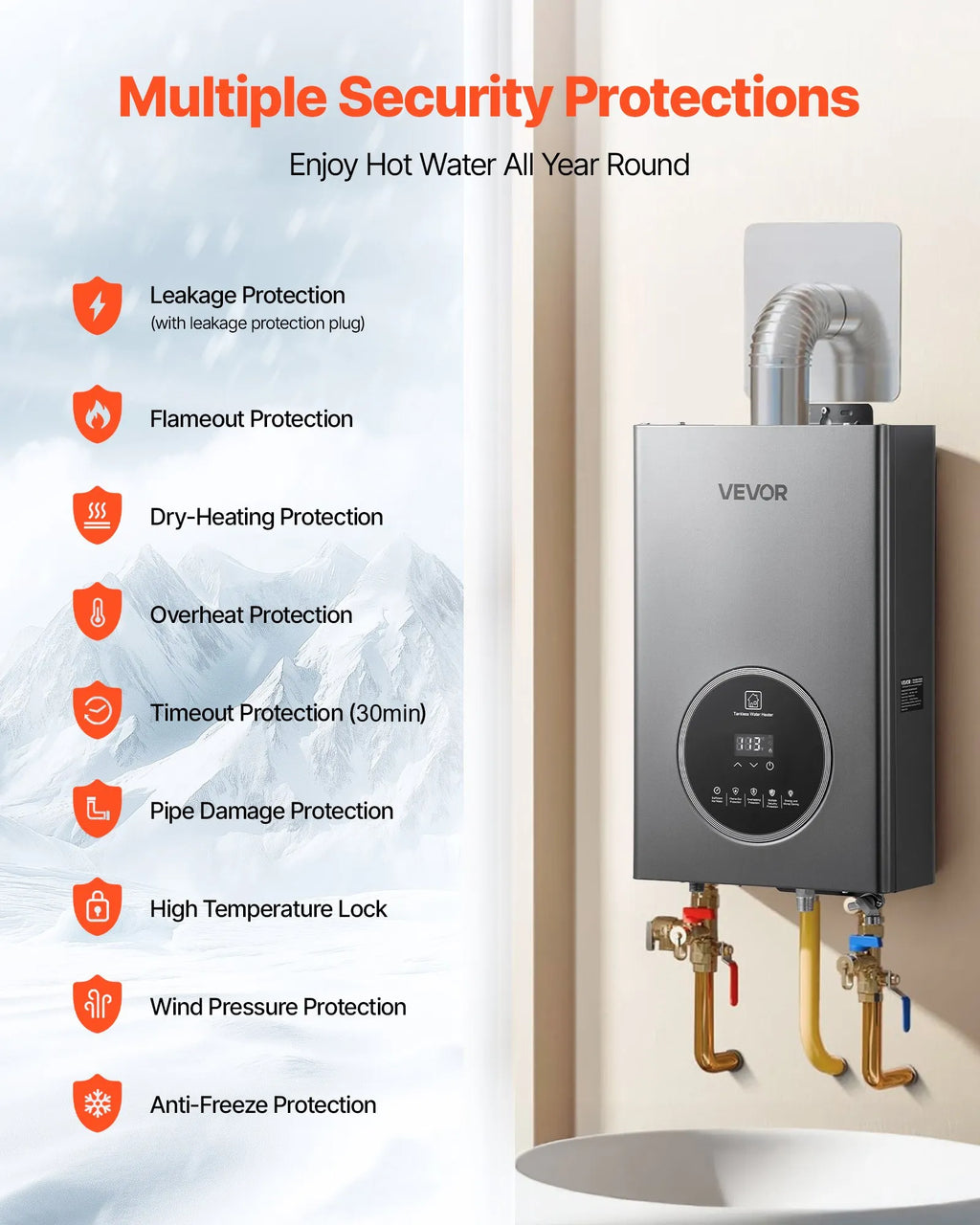 Vevor Tankless Water Heater 4.3 GPM 100,000 BTU Propane Smart Temp Control Indoor New