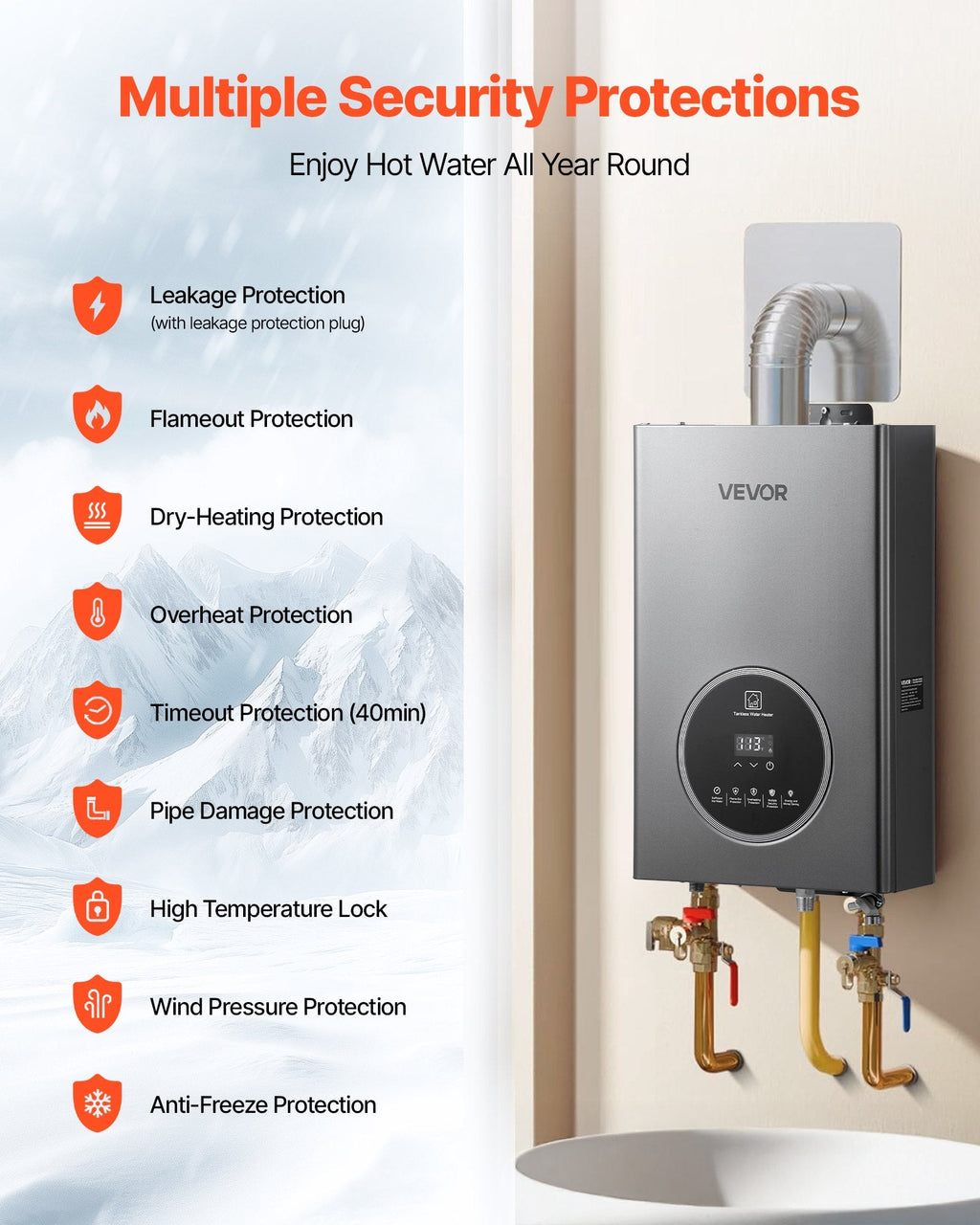 Vevor Tankless Water Heater 4.3 GPM 100,000 BTU Natural Gas Smart Temp Control Indoor New