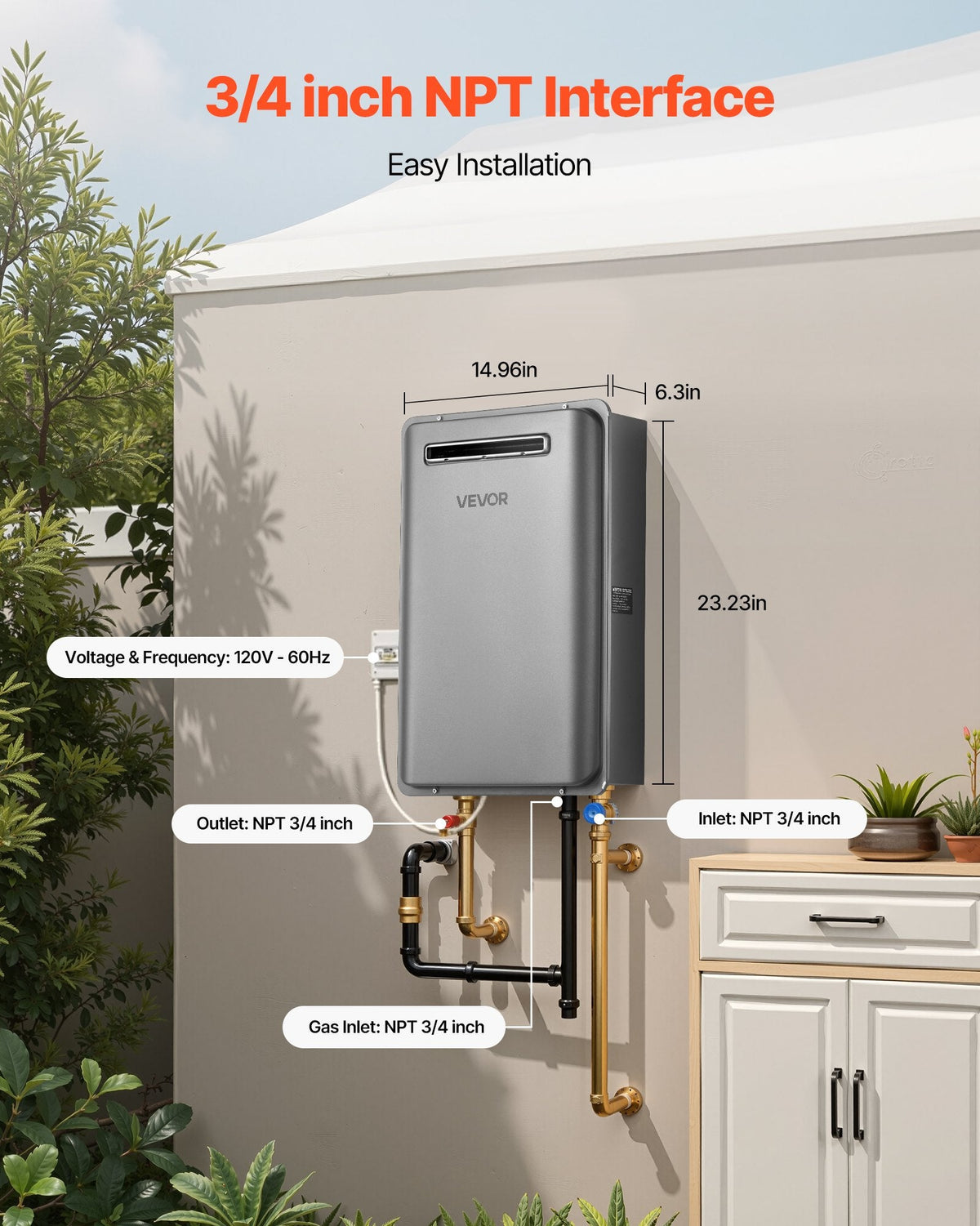 Vevor Tankless Water Heater 5.3 GPM Propane 120,000 BTU New