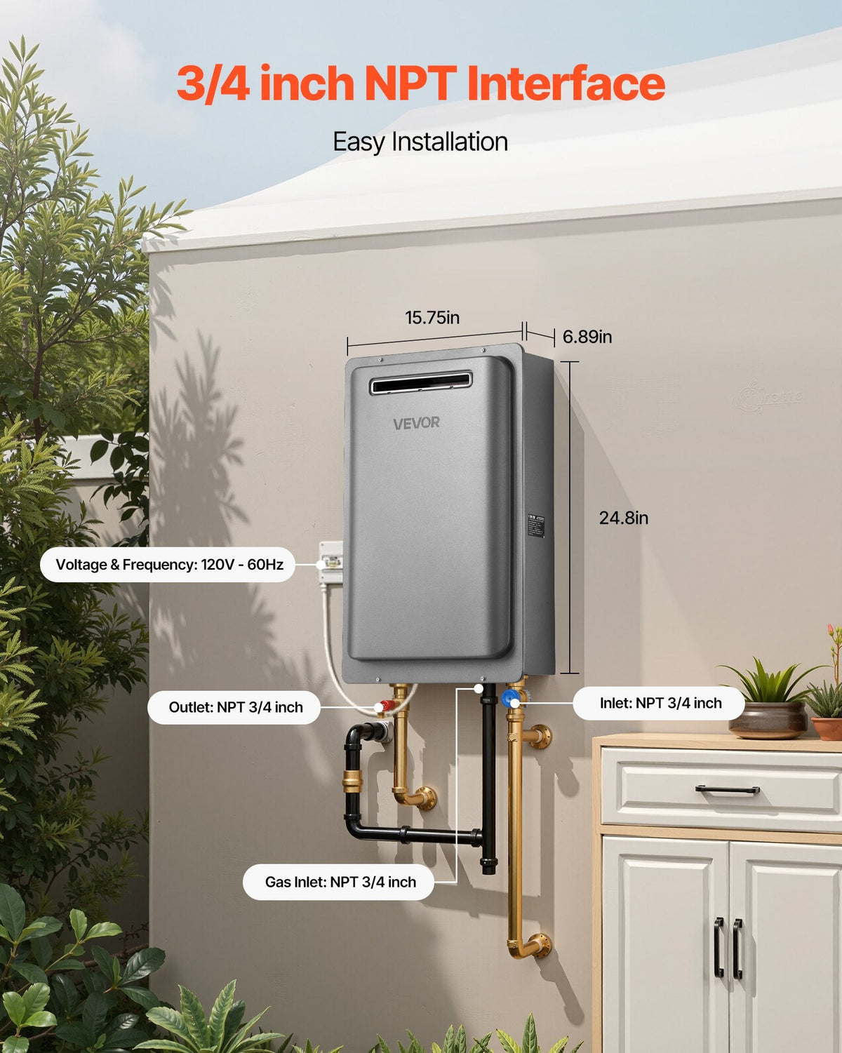 Vevor Tankless Water Heater Natural Gas 8 Gal. 191,000 BTU Smart Temp Control New
