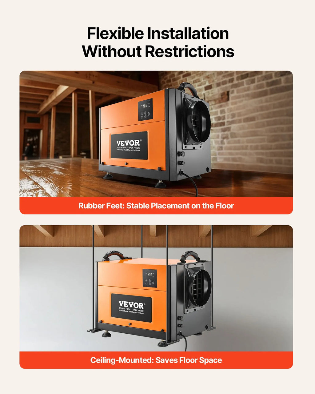 Vevor Commercial Dehumidifier 1300 Sq. Ft. 125 Pints Auto Defrost with Drain Hose New