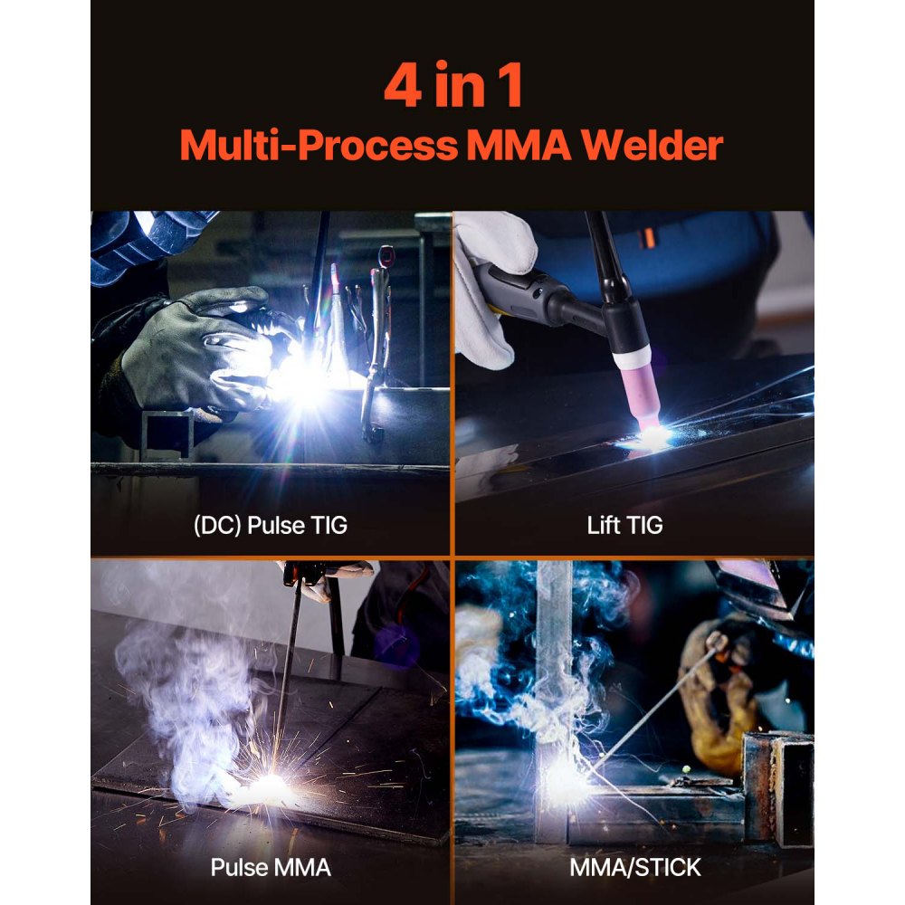 Vevor Welder 140A 4-in-1 Dual Voltage MMA Stick DC Pulse TIG Lift TIG LED Display New