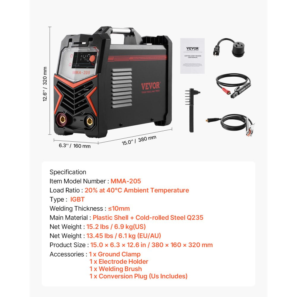 Vevor Welder 205A 2-in-1 MMA Lift TIG Stick Welding Machine New