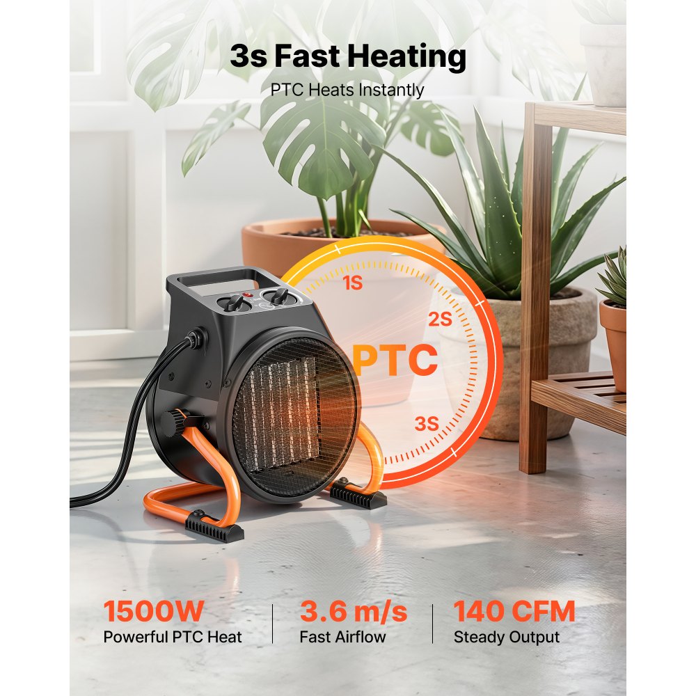 Vevor Greenhouse Heater 1500W Electric PTC Space Heater with Thermostat Fan New