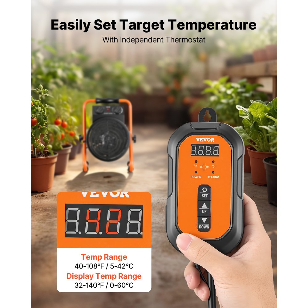 Vevor Greenhouse Heater 1500W Electric Space Heater with Thermostat New