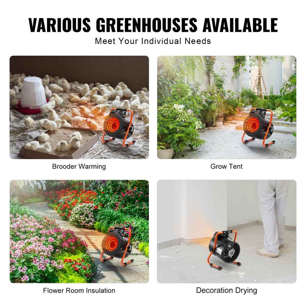 Vevor Greenhouse Heater Small Portable Heater with Thermostat 1500W 5118 BTU New
