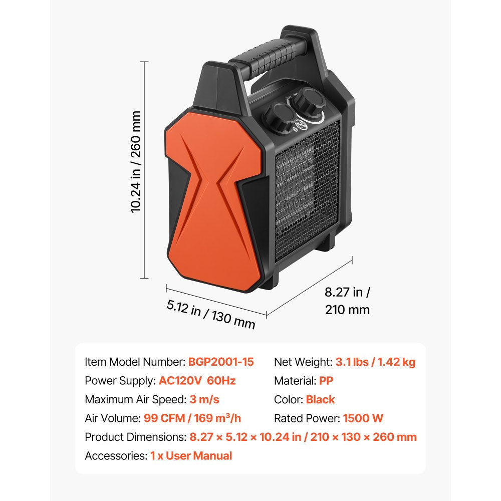 Vevor Greenhouse Heater 1500W Electric PTC Space Heater with Fan New